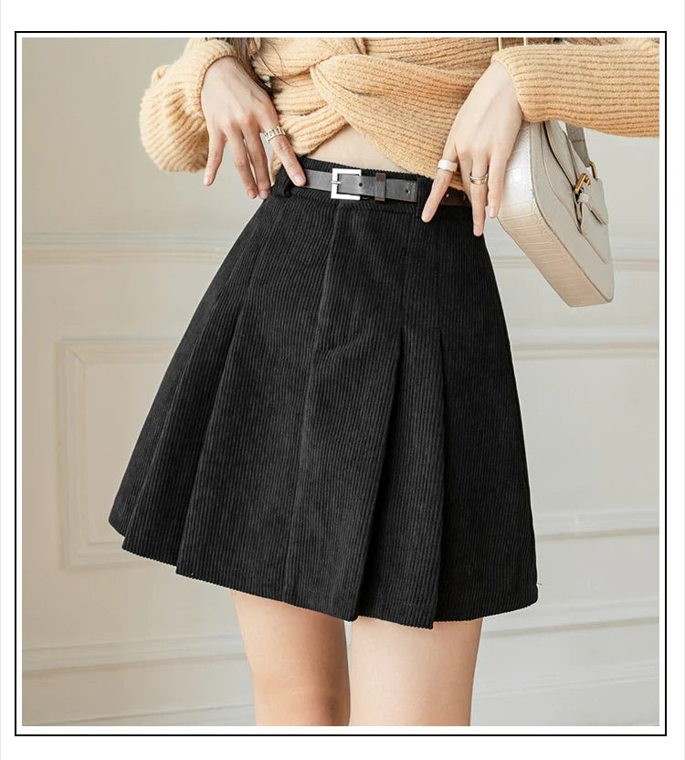 Elowira Pleated Corduroy Mini Skirt