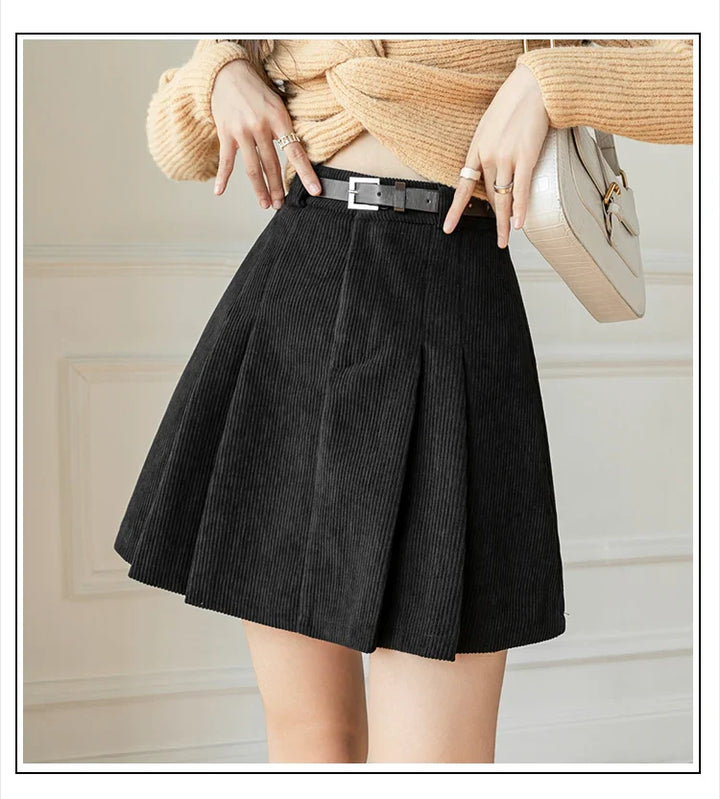 Elowira Pleated Corduroy Mini Skirt