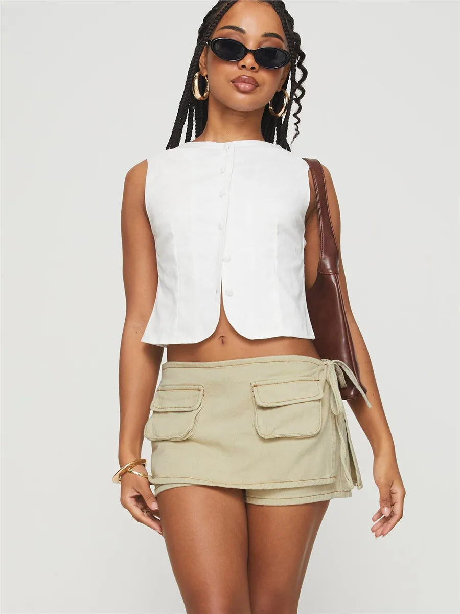 Virella Utility Pocket Denim Mini Skirt