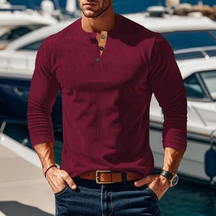 Leon | Men's Long Sleeve Henley Shirt Ribbed Button Placket