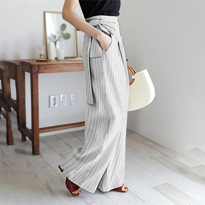 Marcelle High Waist Pinstripe Wrap Trousers