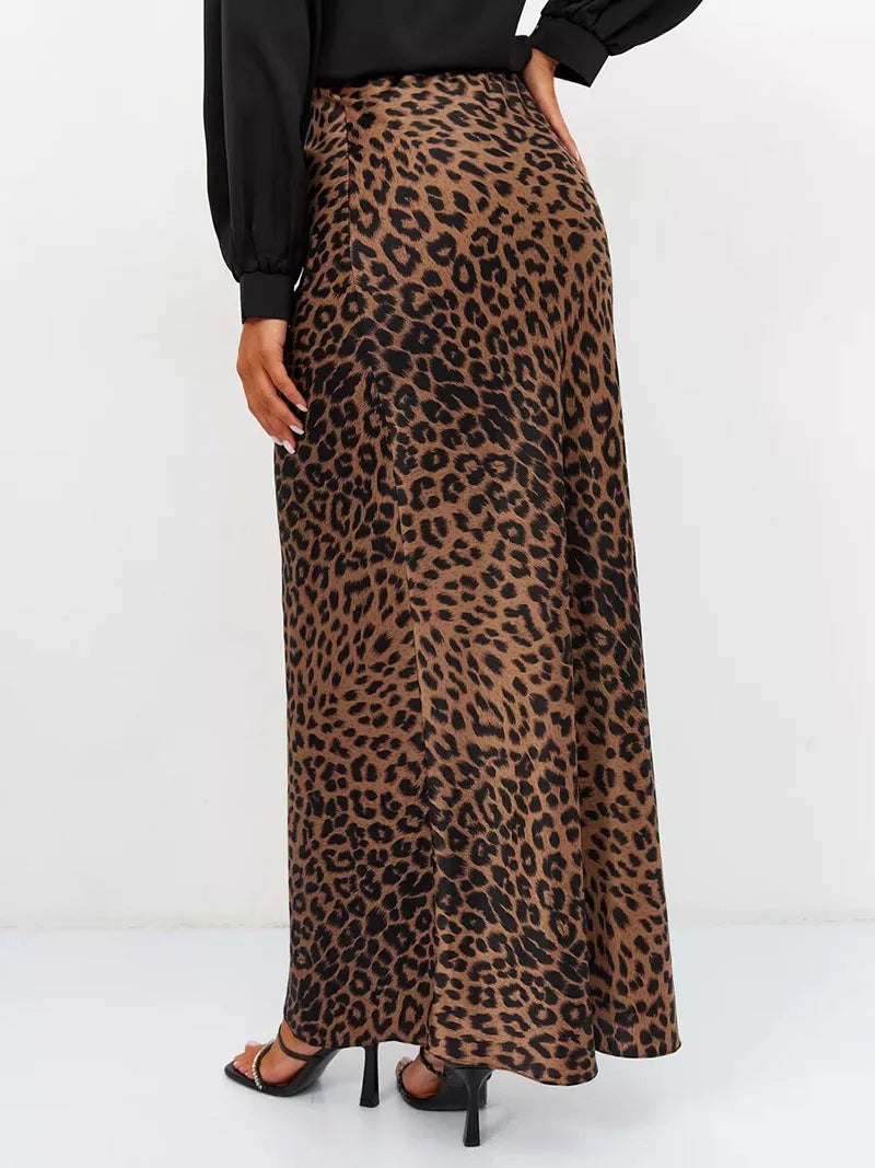 Virelle Leopard Satin Midi Skirt