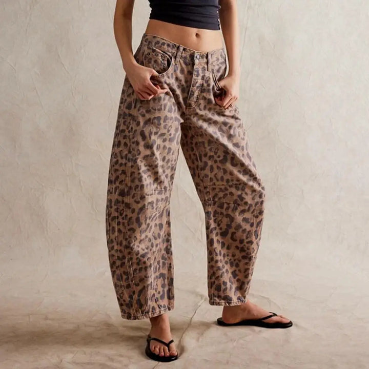 Coralie Leopard Barrel Leg Jeans