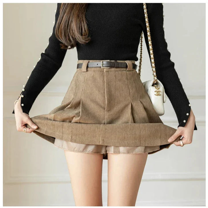 Elowira Pleated Corduroy Mini Skirt