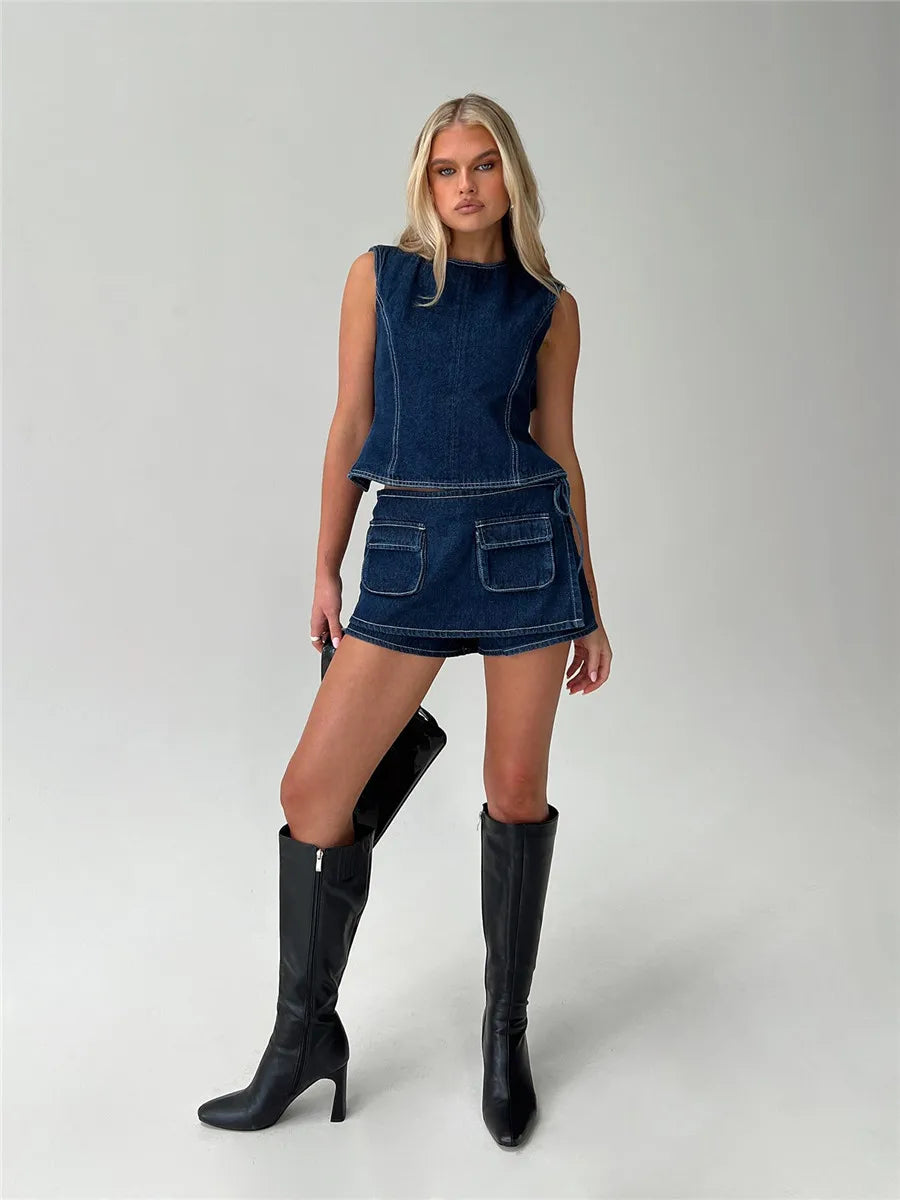 Virella Utility Pocket Denim Mini Skirt