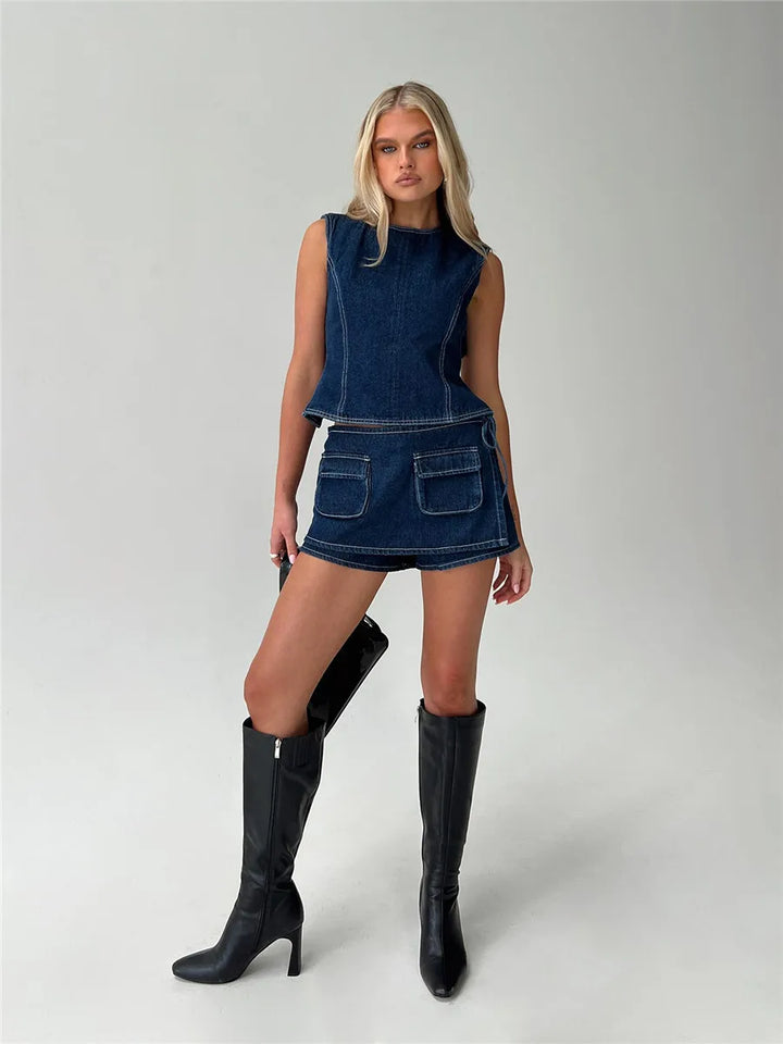 Virella Utility Pocket Denim Mini Skirt