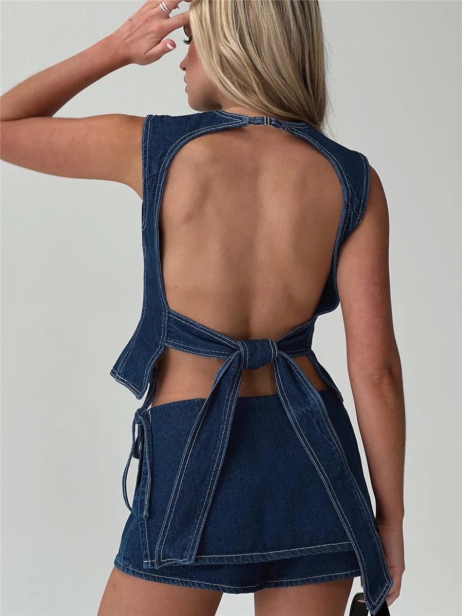 Virella Utility Pocket Denim Mini Skirt