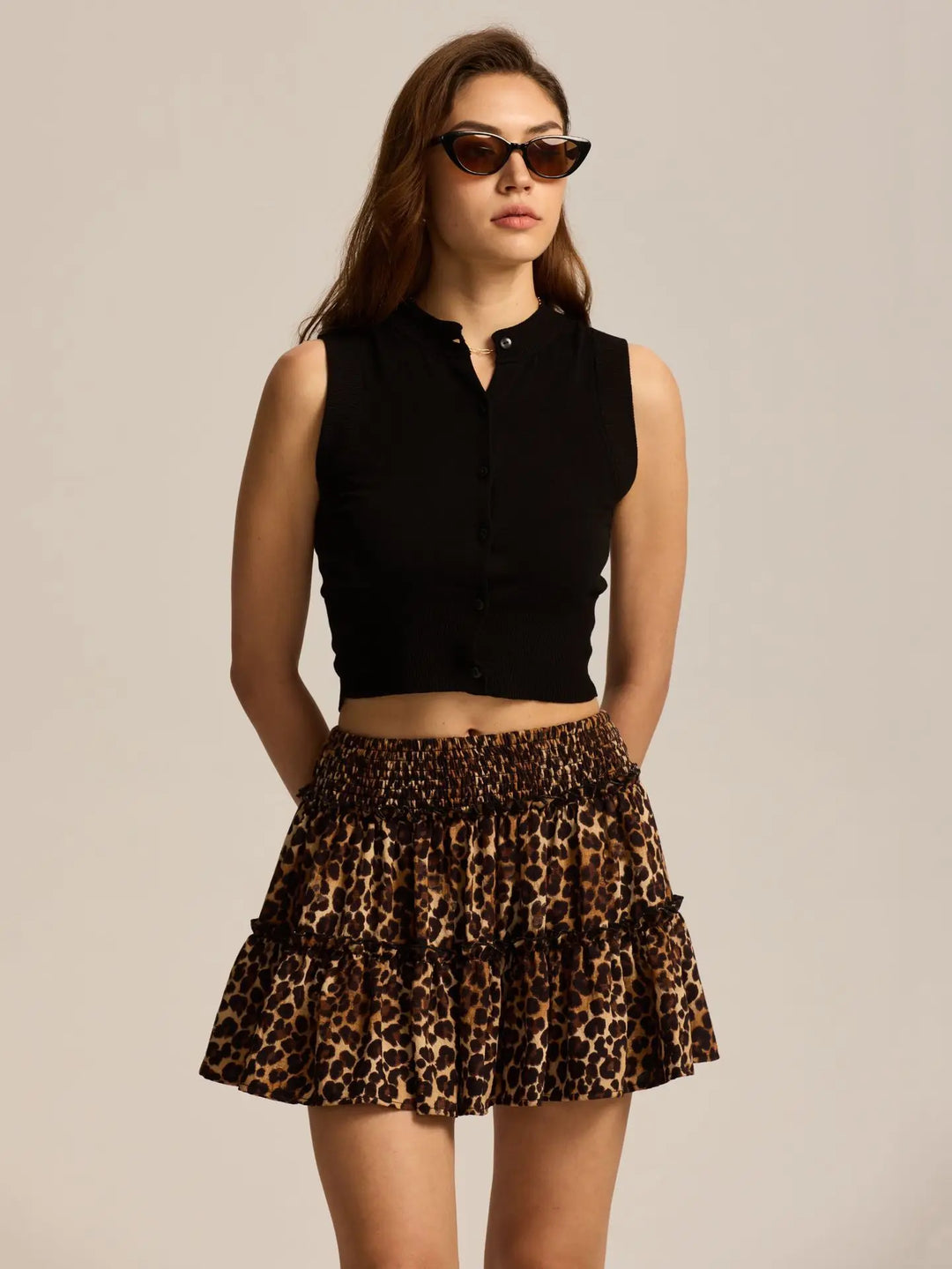 Viora Leopard Ruffle SkirtVirelia Leopard Ruffle Mini Skirt