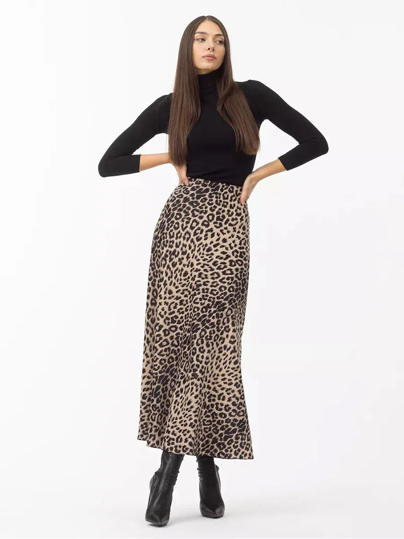 Virelle Leopard Satin Midi Skirt