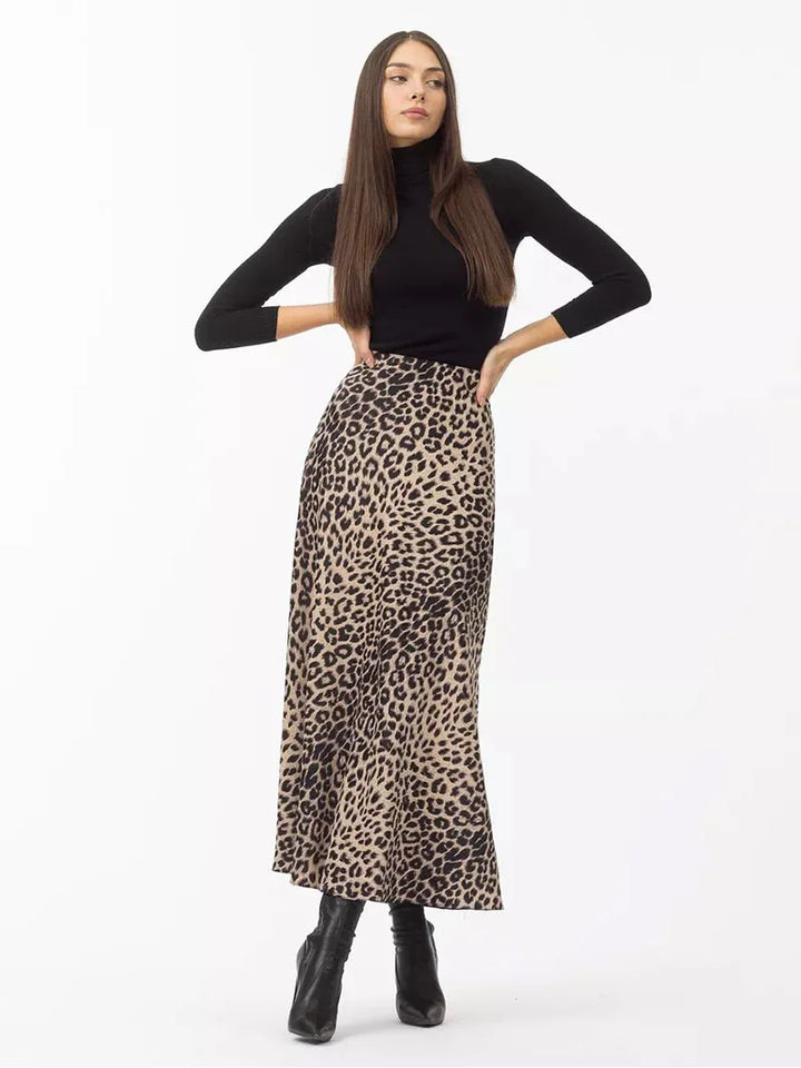 Virelle Leopard Satin Midi Skirt