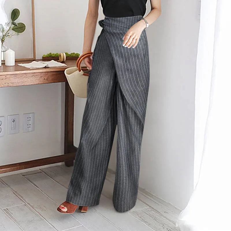 Marcelle High Waist Pinstripe Wrap Trousers