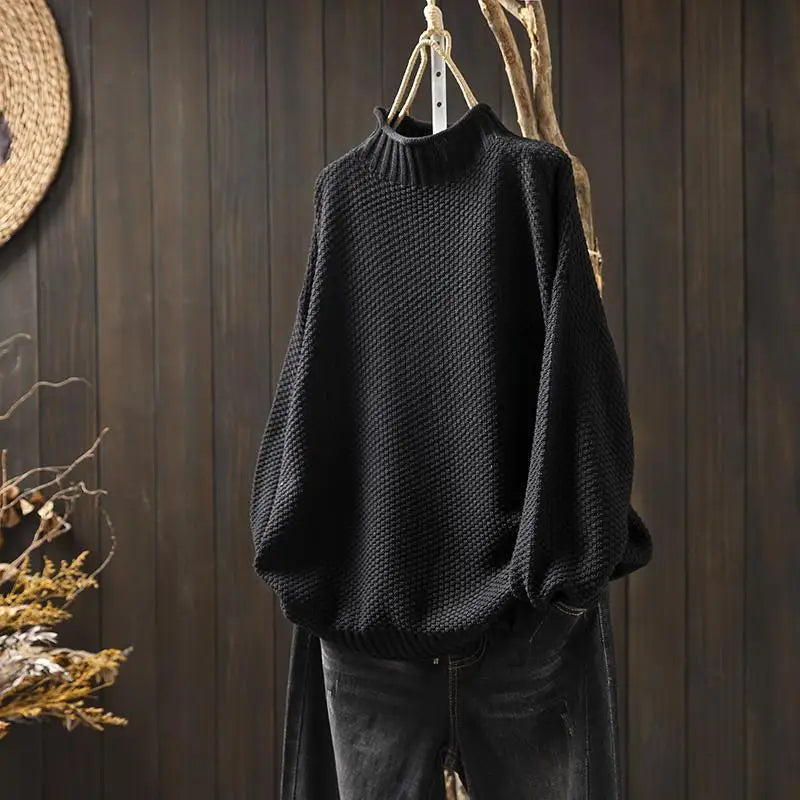 Maisie | Women's Knitted Jumper Ribbed Stand Collar Drop Shoulder