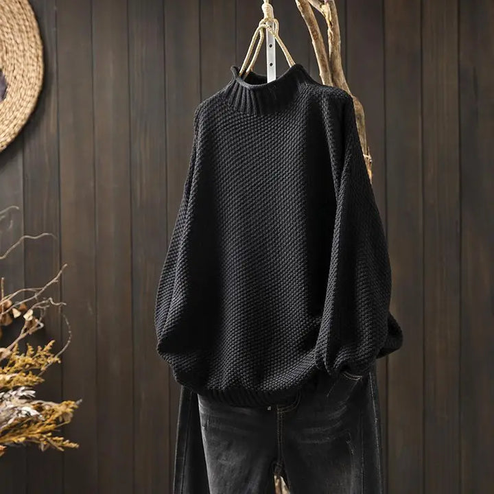 Maisie | Women's Knitted Jumper Ribbed Stand Collar Drop Shoulder