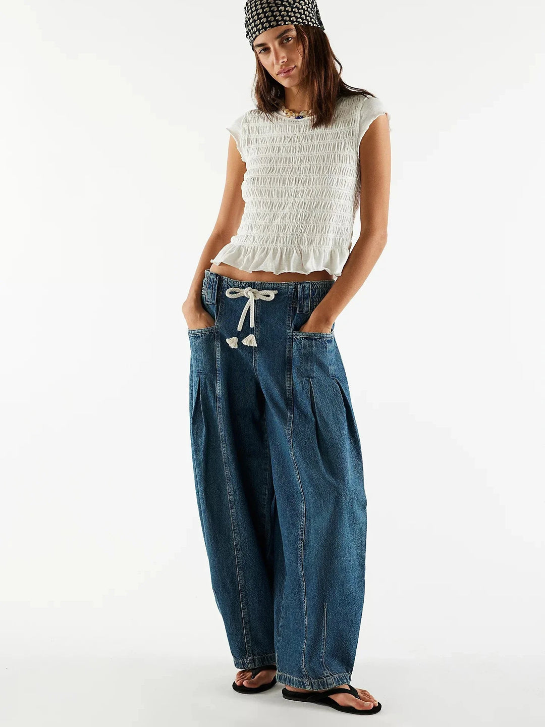 Lucienne Drawstring Wide Leg Denim Pants