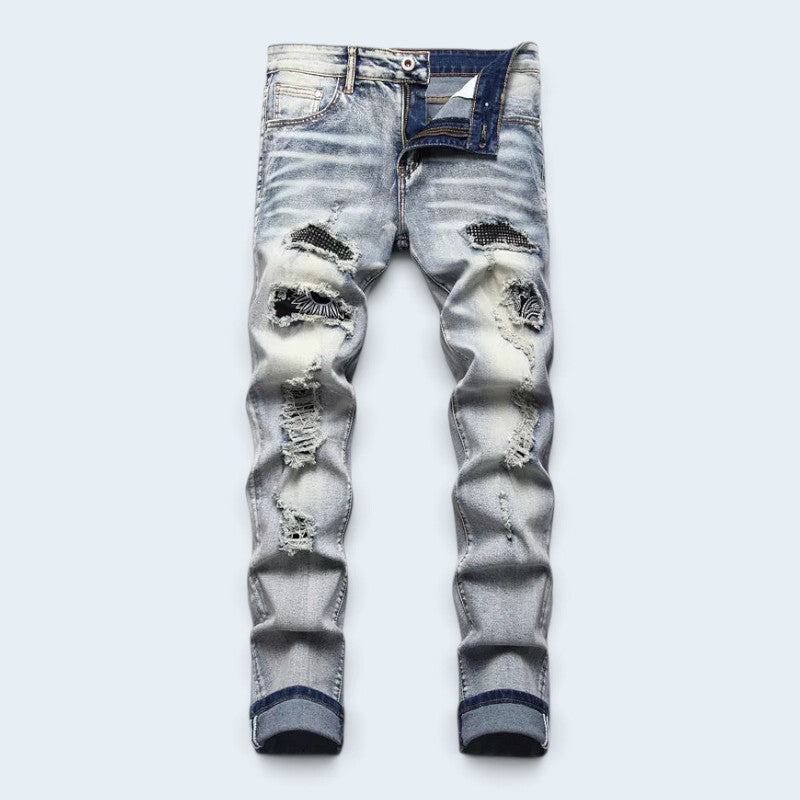 George | Men's Slim Fit Ripped Distressed Jeans Faded Effect