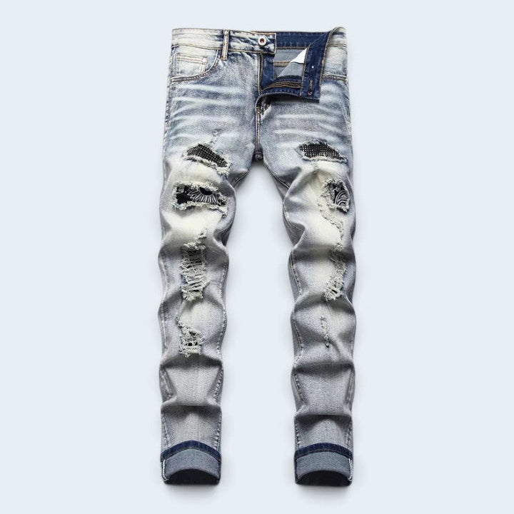 George | Men's Slim Fit Ripped Distressed Jeans Faded Effect