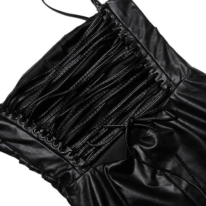 Onyx Lace-Up Faux Leather Midi Dress