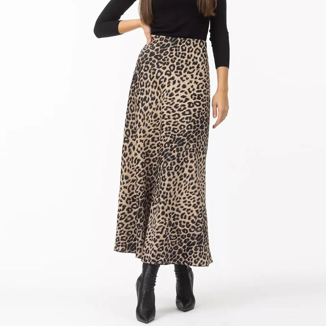 Virelle Leopard Satin Midi Skirt