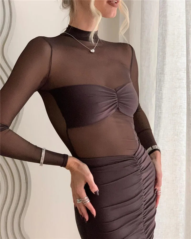 Selene Sheer Mesh Bodycon Midi Dress