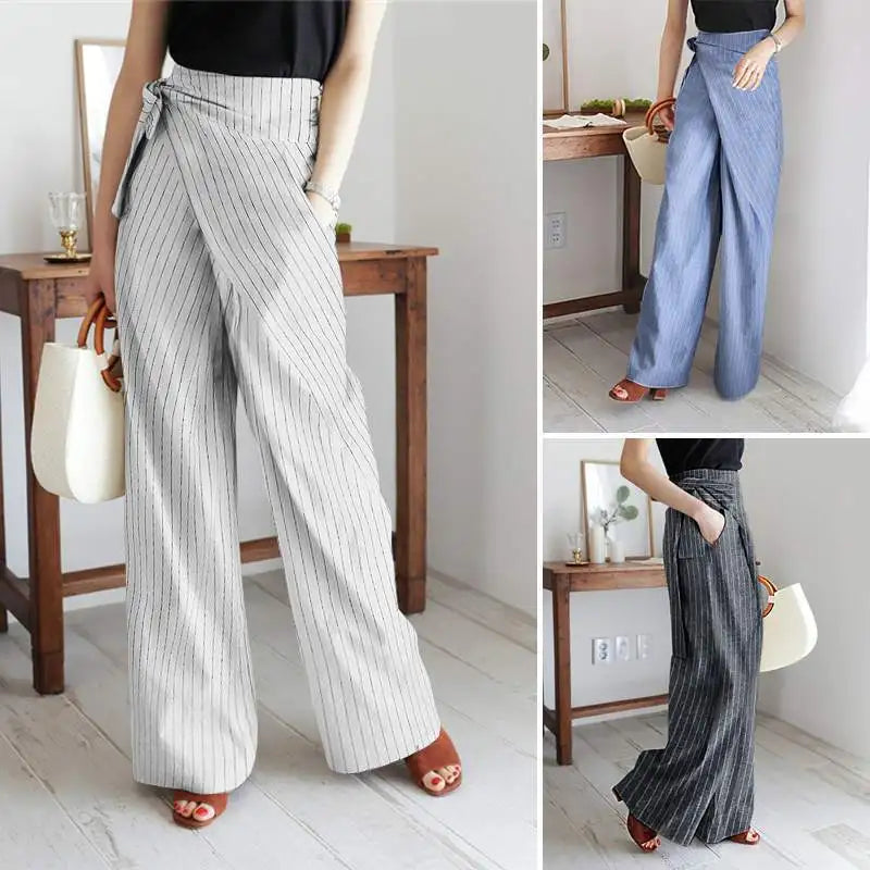 Marcelle High Waist Pinstripe Wrap Trousers