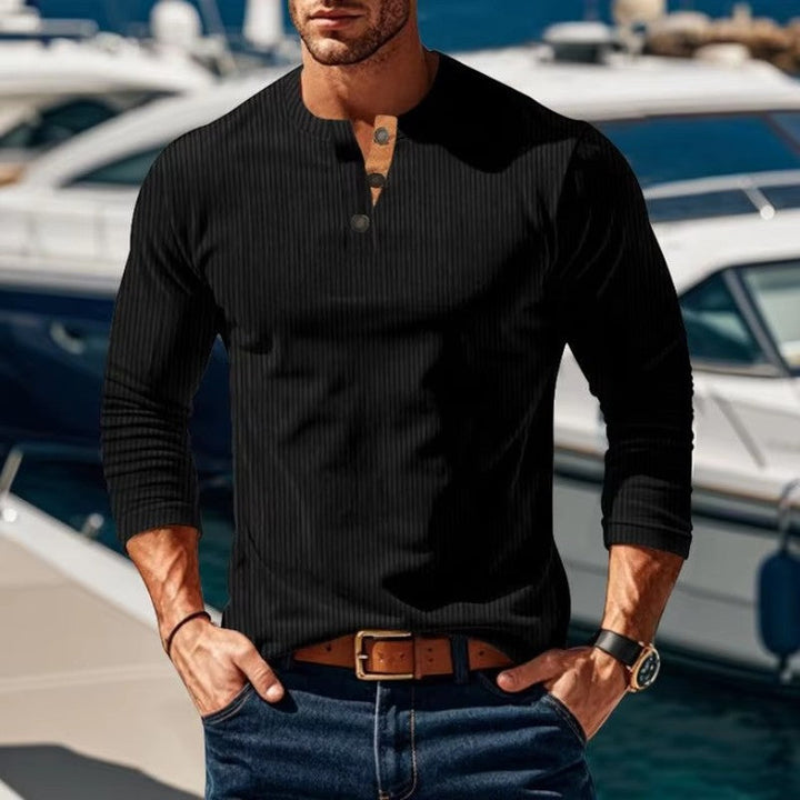 Leon | Men's Long Sleeve Henley Shirt Ribbed Button Placket