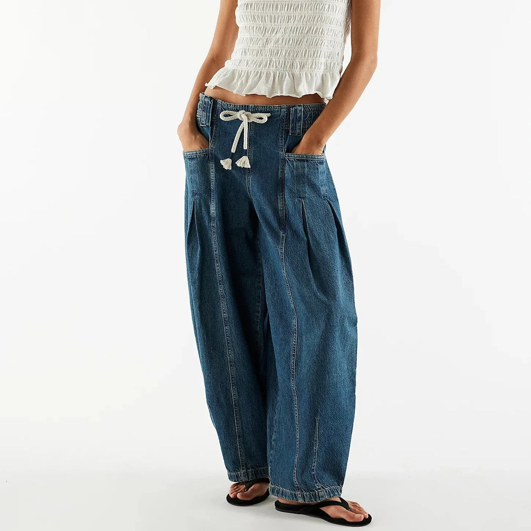 Lucienne Drawstring Wide Leg Denim Pants