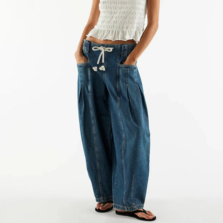 Lucienne Drawstring Wide Leg Denim Pants