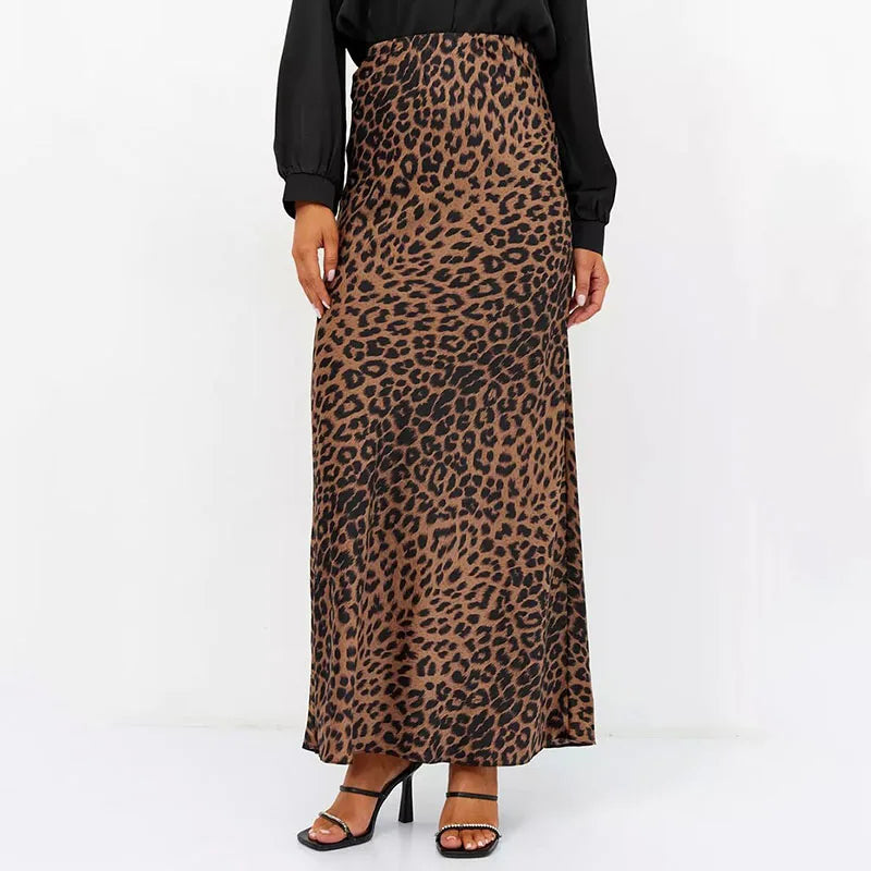 Virelle Leopard Satin Midi Skirt