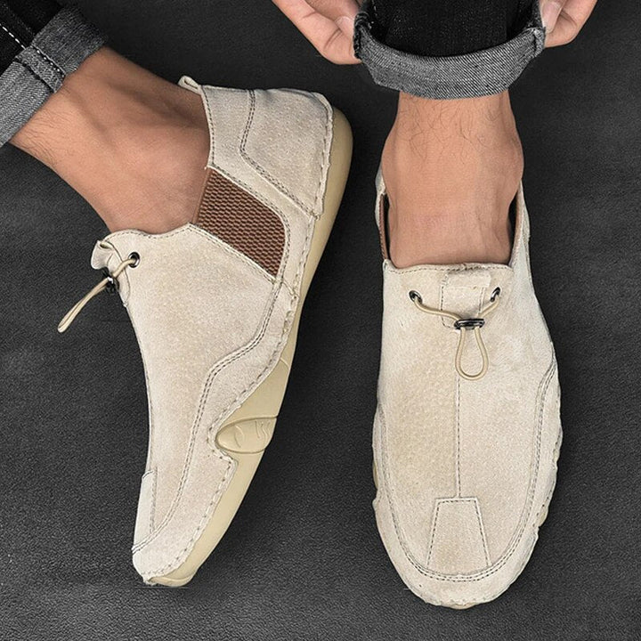Men's Leather Loafers with Drawcord and Mesh Panels