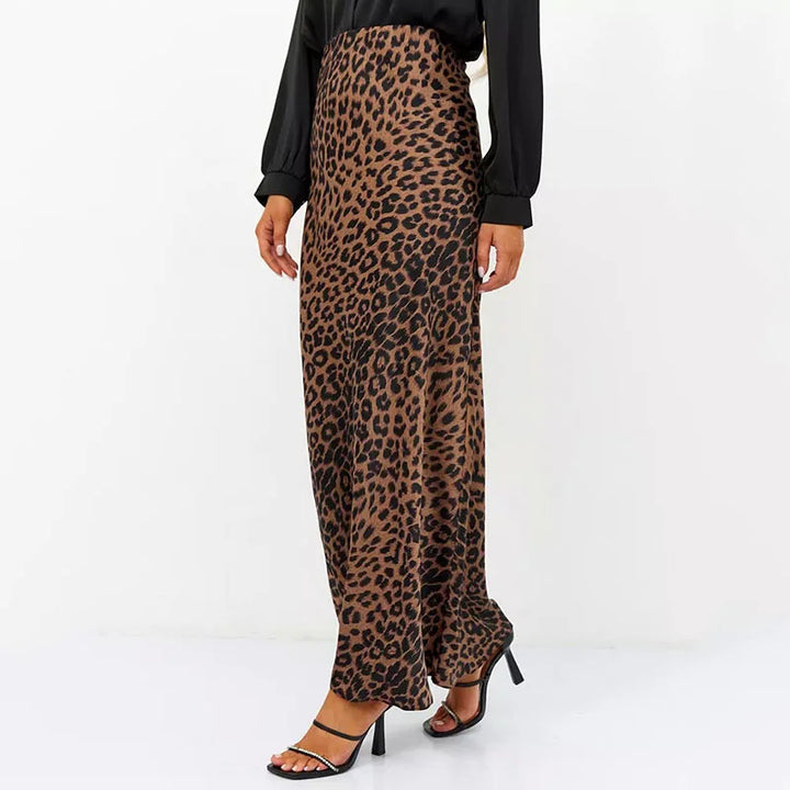 Virelle Leopard Satin Midi Skirt
