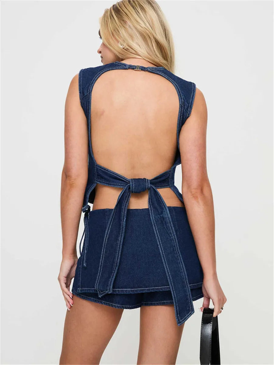 Virella Utility Pocket Denim Mini Skirt
