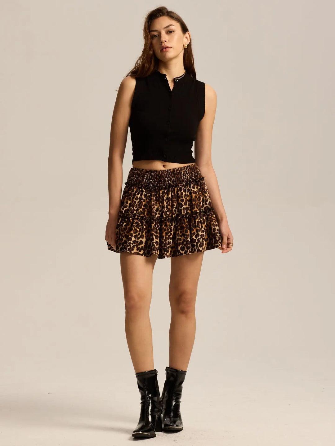 Viora Leopard Ruffle SkirtVirelia Leopard Ruffle Mini Skirt