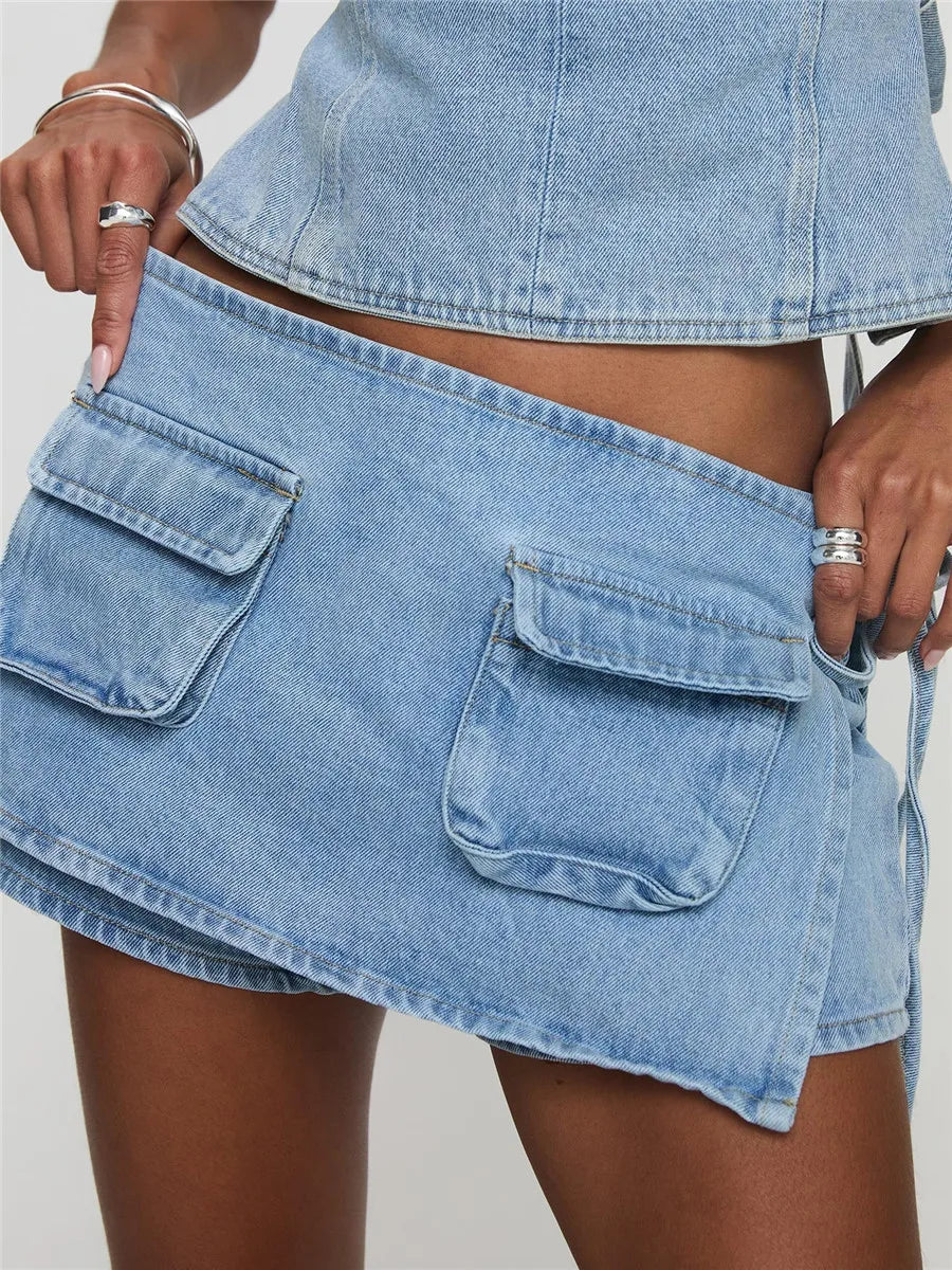 Virella Utility Pocket Denim Mini Skirt