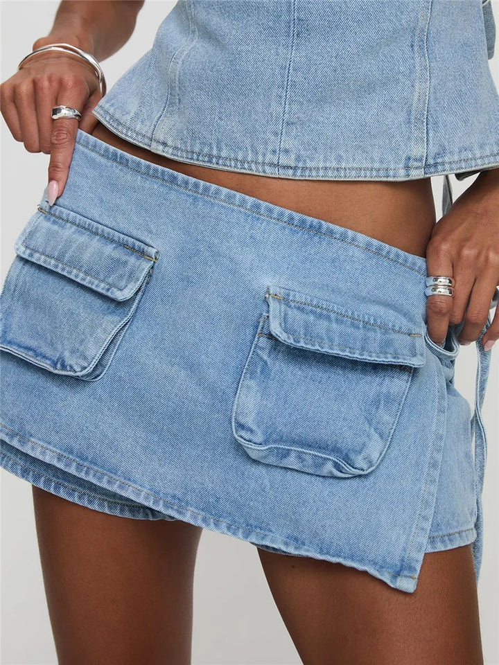 Virella Utility Pocket Denim Mini Skirt
