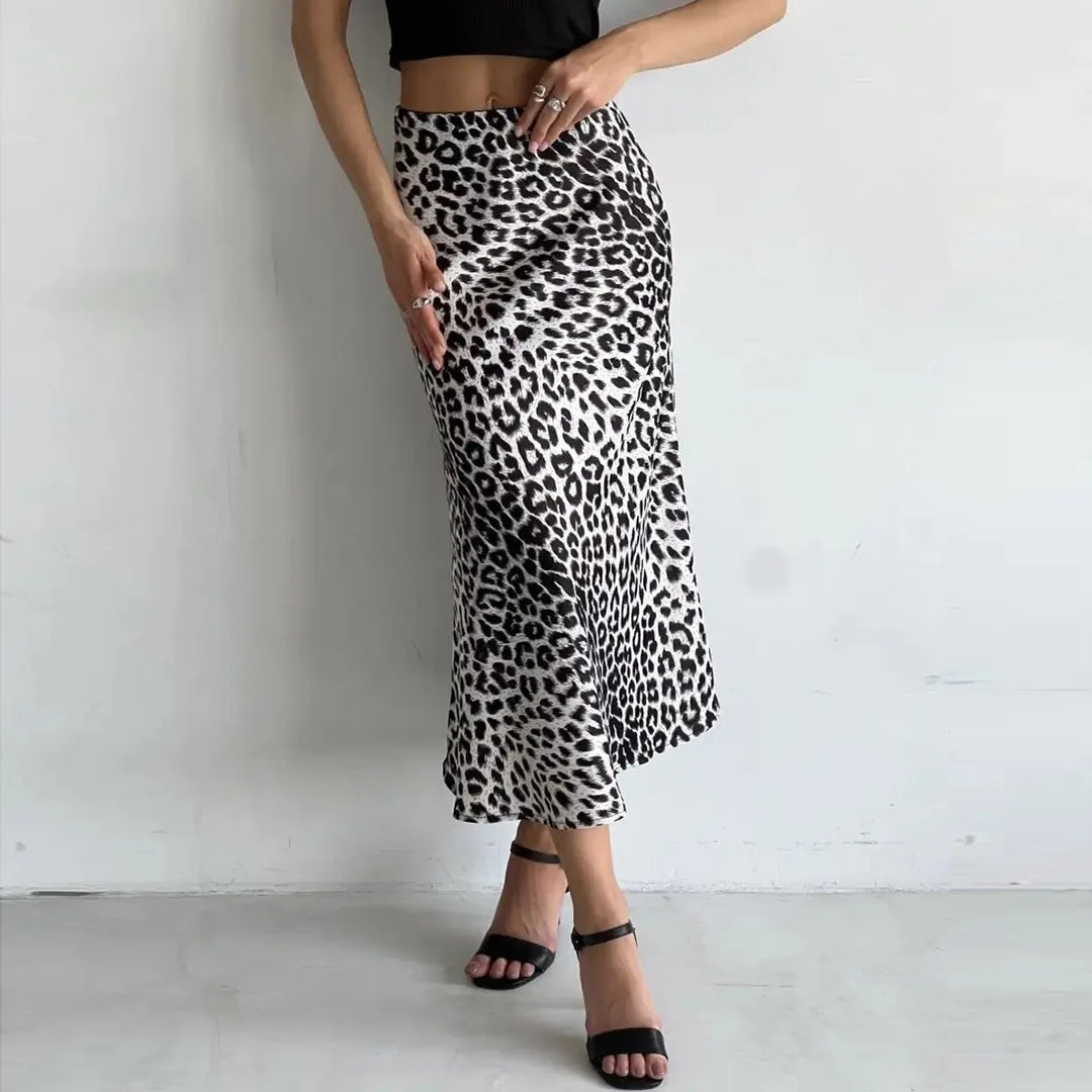 Virelle Leopard Satin Midi Skirt