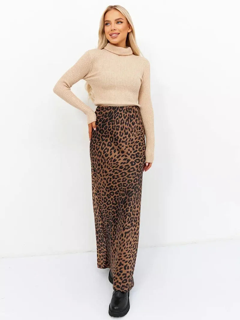 Virelle Leopard Satin Midi Skirt