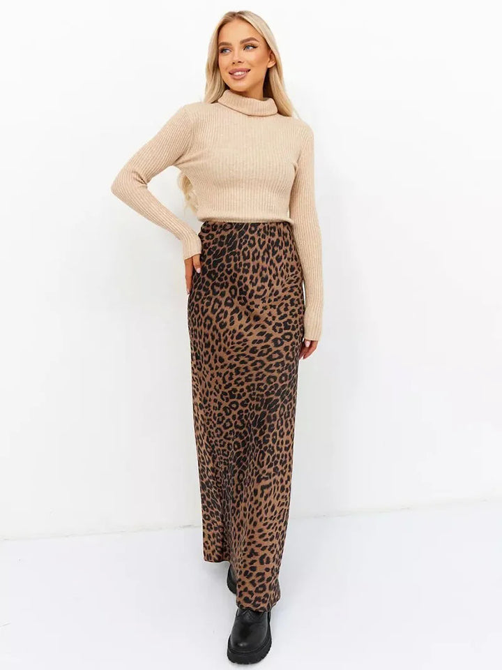 Virelle Leopard Satin Midi Skirt