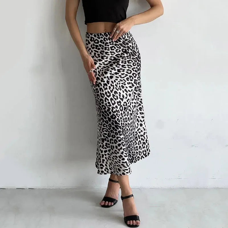 Virelle Leopard Satin Midi Skirt