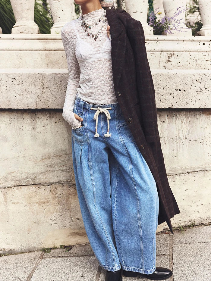 Lucienne Drawstring Wide Leg Denim Pants