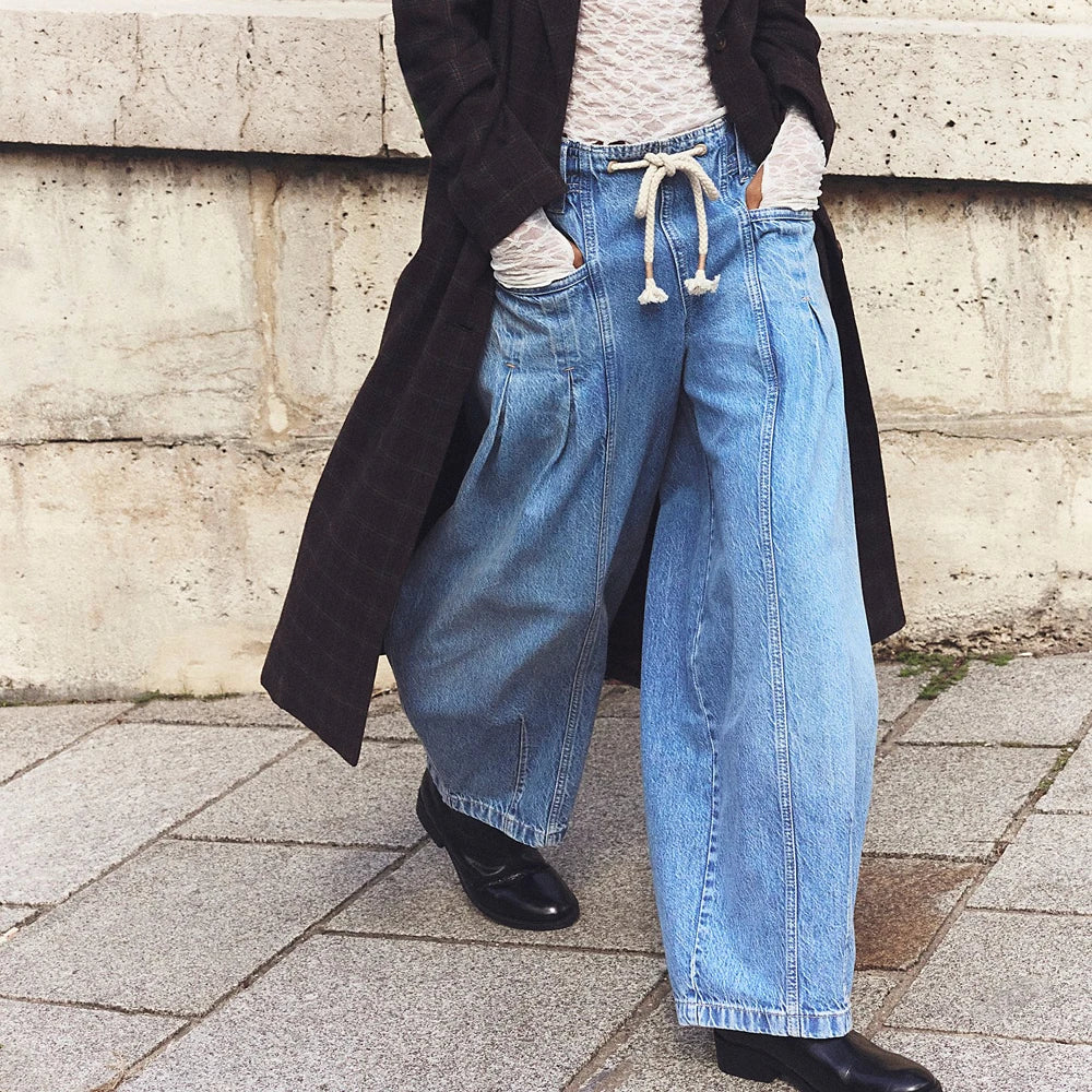 Lucienne Drawstring Wide Leg Denim Pants