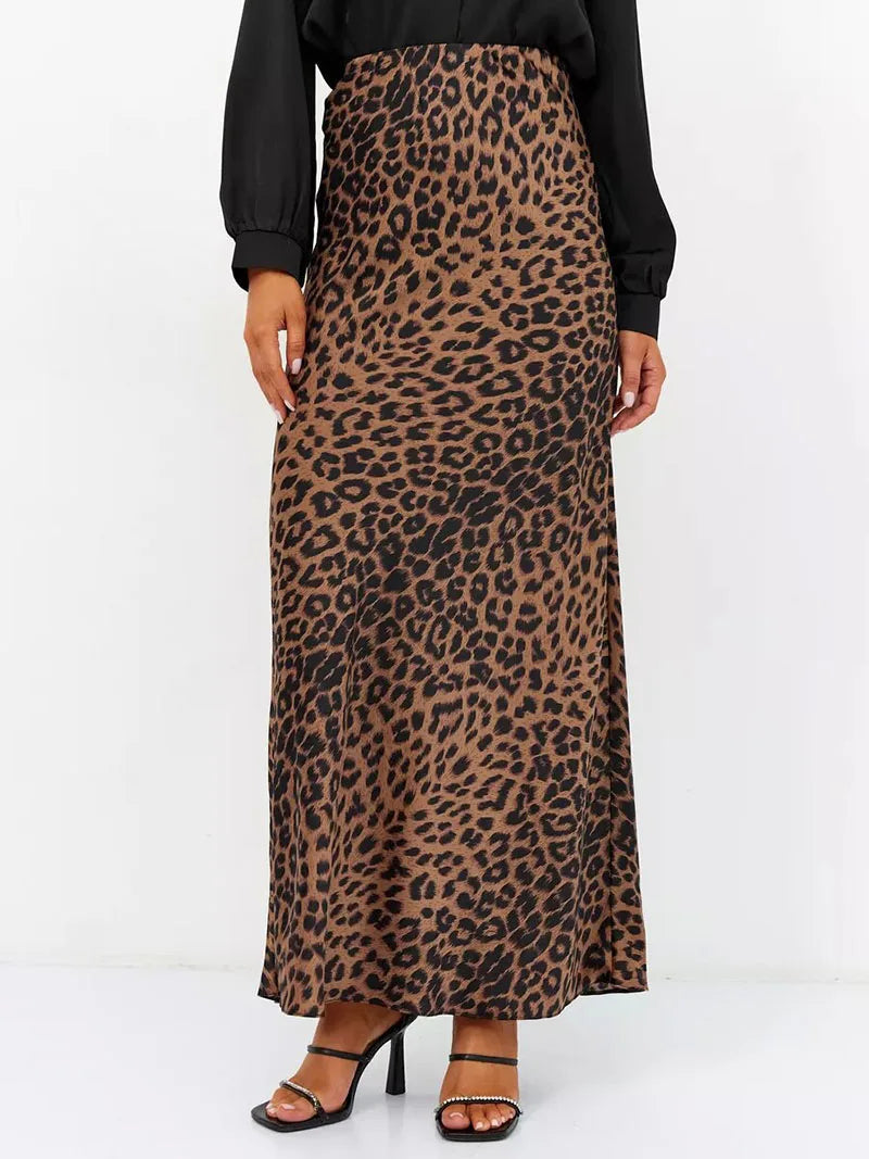 Virelle Leopard Satin Midi Skirt