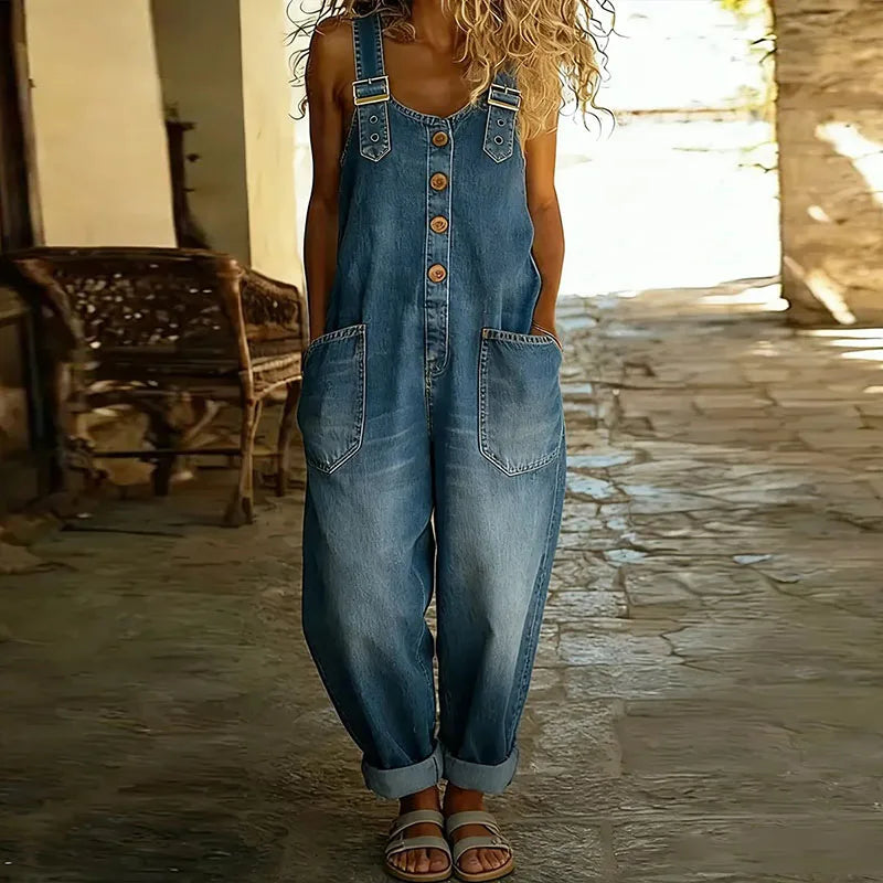 Saylor | Vintage Soft Denim-Look Dungarees with Adjustable Straps