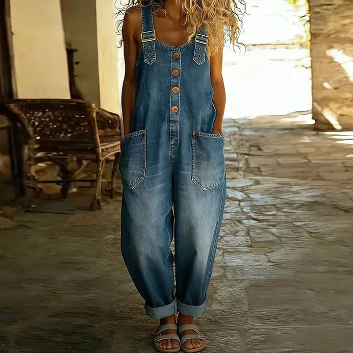 Saylor | Vintage Soft Denim-Look Dungarees with Adjustable Straps