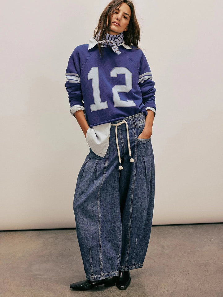 Lucienne Drawstring Wide Leg Denim Pants