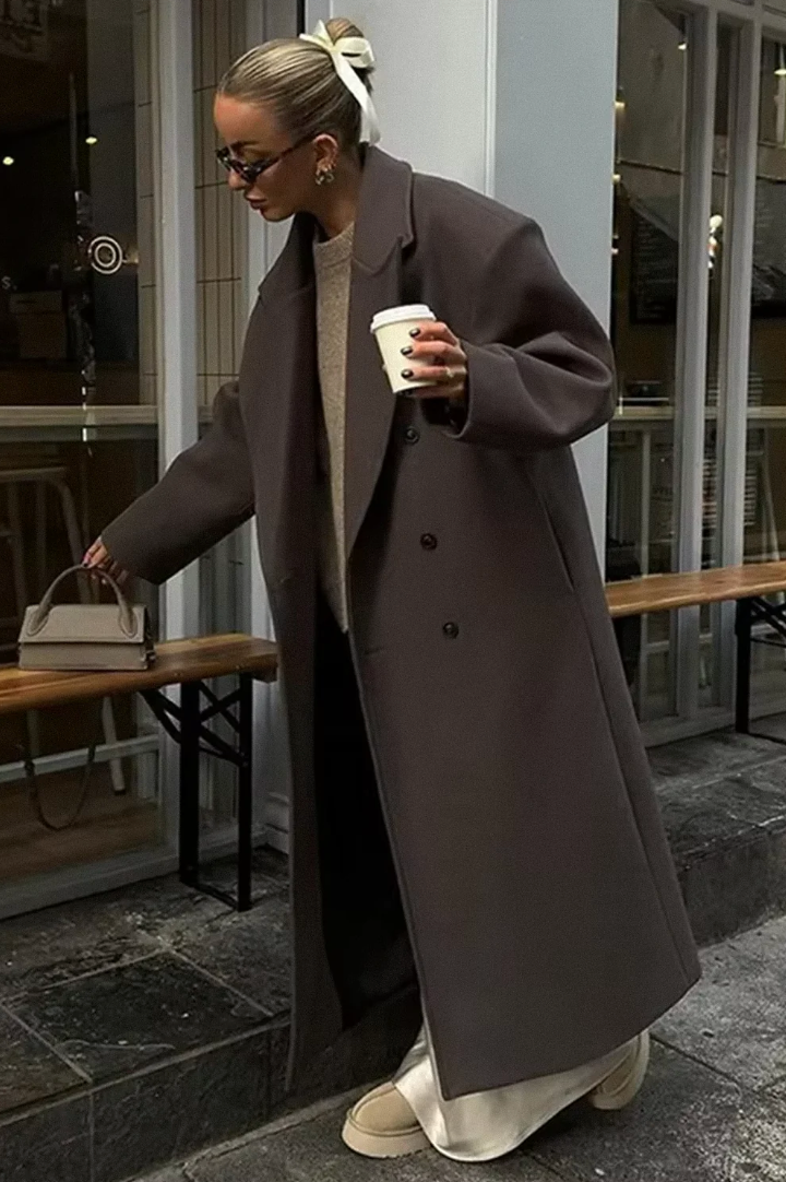 Women’s Oversized Double-Breasted Coat – Longline Lapel Layer for Autumn Wear
