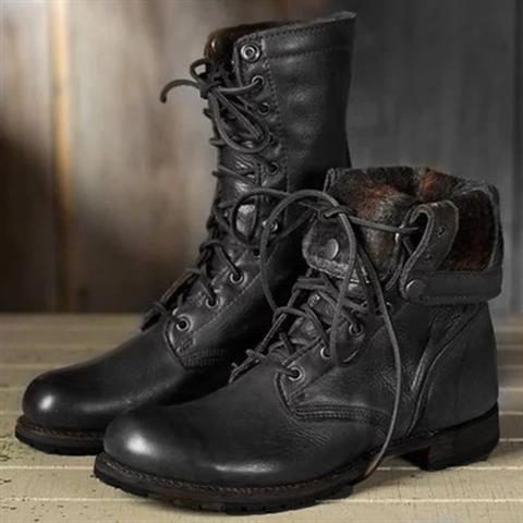 Harper | Women's Lace-Up Calf Boots Fleece Collar Low Heel
