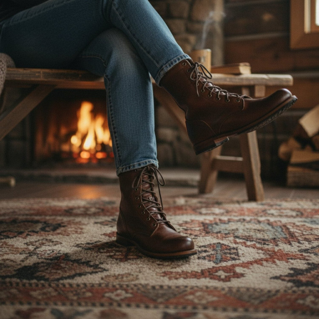 Harper | Women's Lace-Up Calf Boots Fleece Collar Low Heel