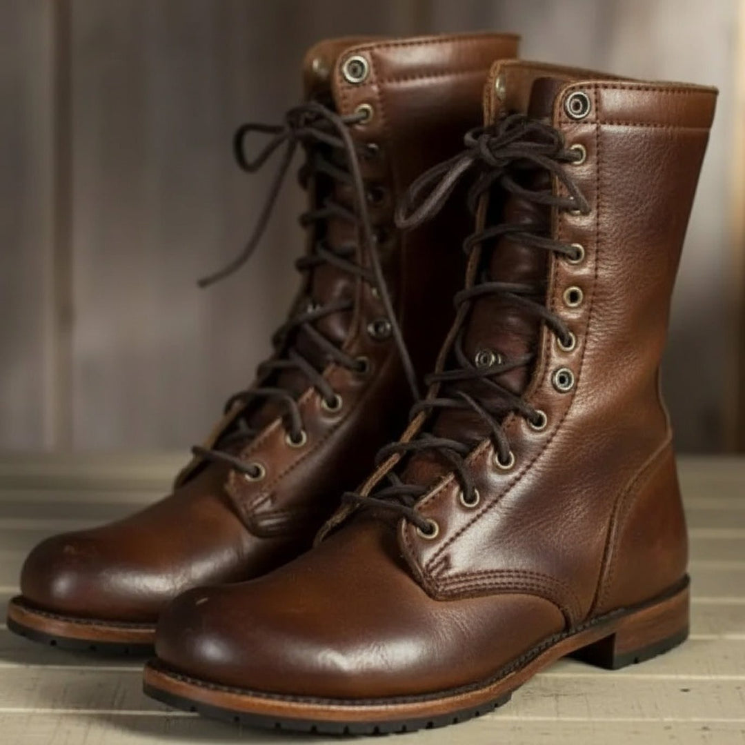 Harper | Women's Lace-Up Calf Boots Fleece Collar Low Heel