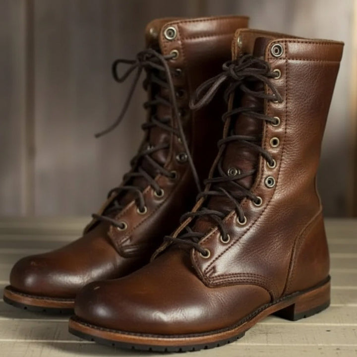Harper | Women's Lace-Up Calf Boots Fleece Collar Low Heel