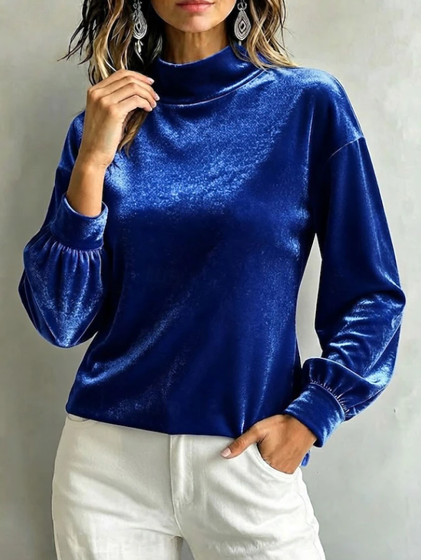 Victoria | Women's Velvet High Neck Blouse Relaxed Fit